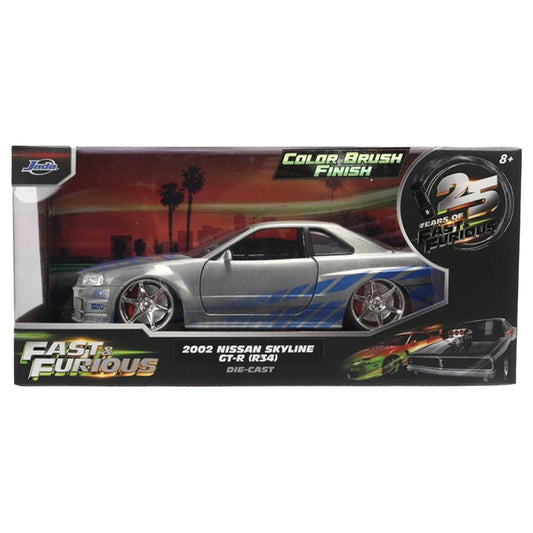 Nissan Skyline GT-R R34 2002 de Jada Toys con decoración Fast & Furious