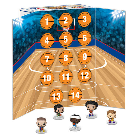 Calendario de Adviento Funko Pocket Pop NBA con diseño de cancha de baloncesto