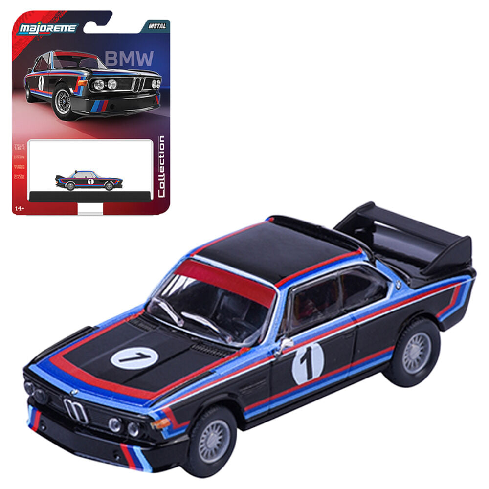 Coche de colección Majorette BMW 3.0 CSL 1975 negro con franjas de carreras
