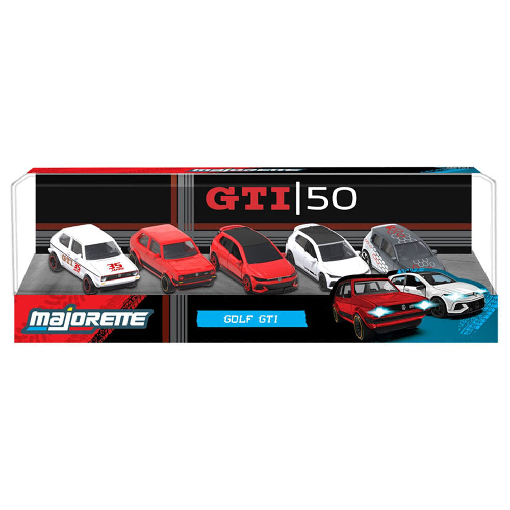 Set MAJORETTE de cinco coches Volkswagen Golf GTI en rojo, blanco y negro - 3