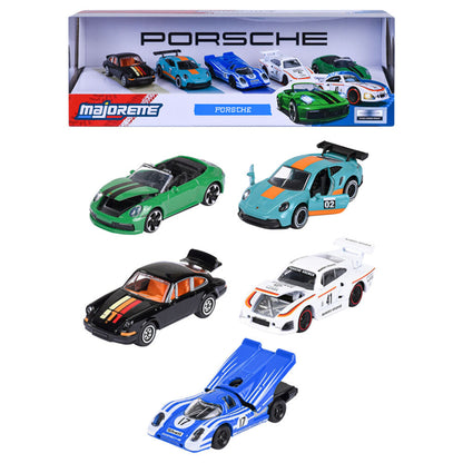 Set MAJORETTE de cinco coches Porsche en varios colores