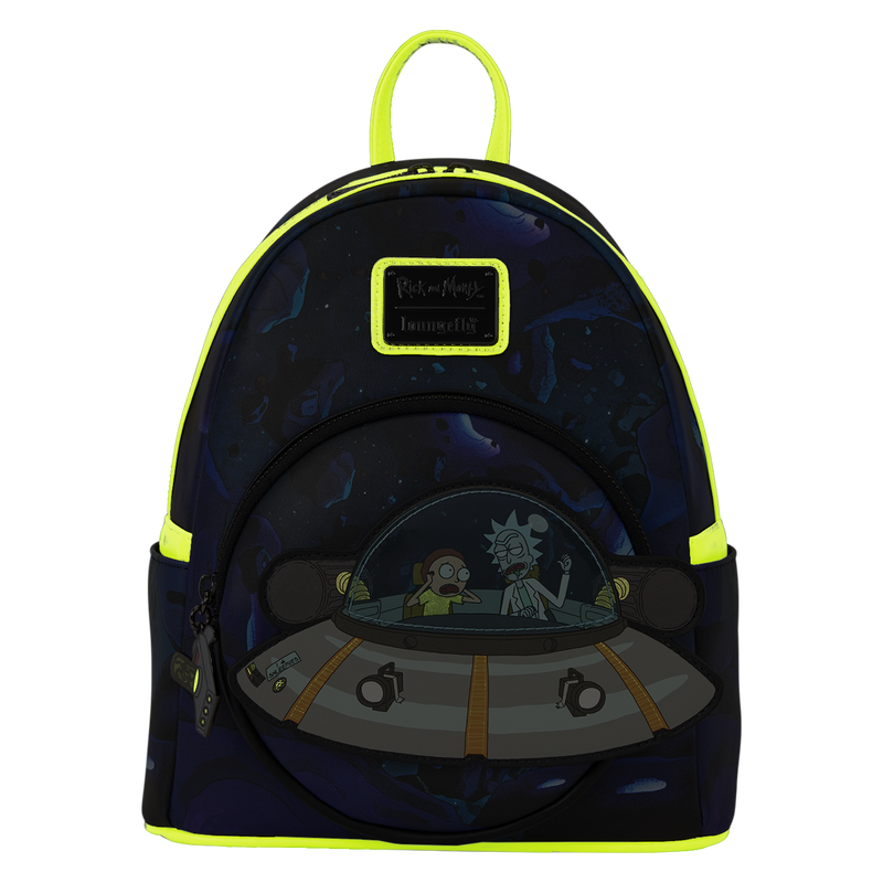 Mochila Loungefly Rick and Morty Space Cruiser azul con ovni frontal - 3
