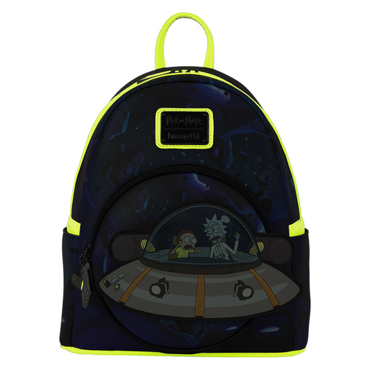 Mochila Loungefly Rick and Morty Space Cruiser azul con ovni frontal - 3