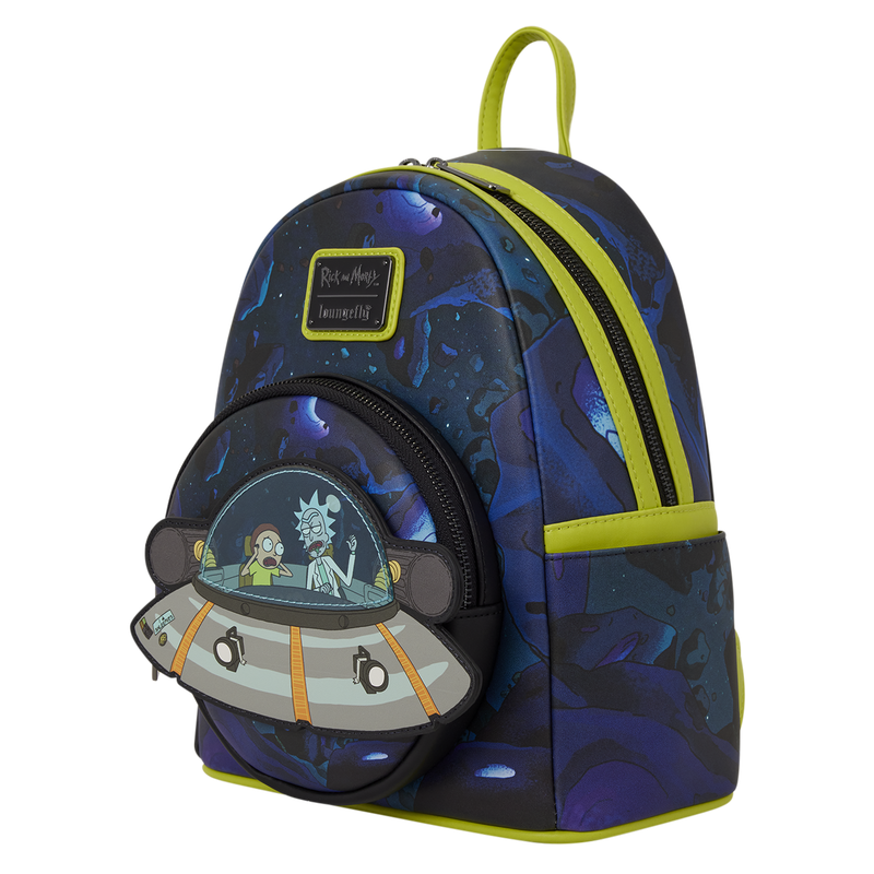 Mochila Loungefly Rick and Morty Space Cruiser azul con ovni frontal - 4