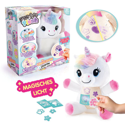 Peluche de unicornio Magic Light con melena multicolor y accesorios para decorar