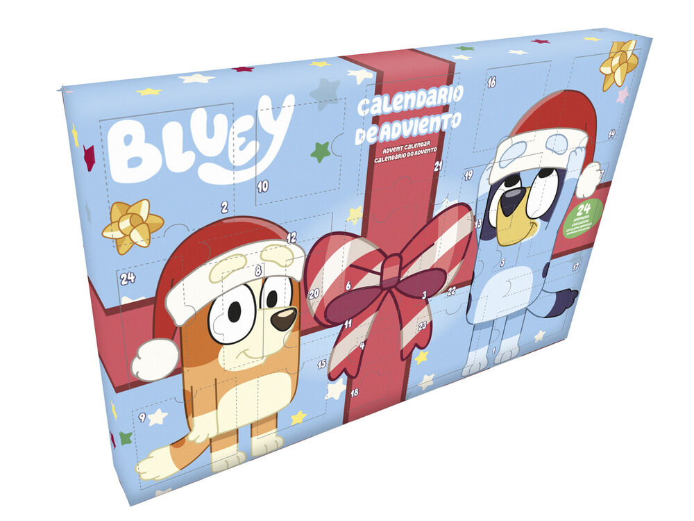 Calendario de Adviento Bluey con 24 ventanas y diseño navideño