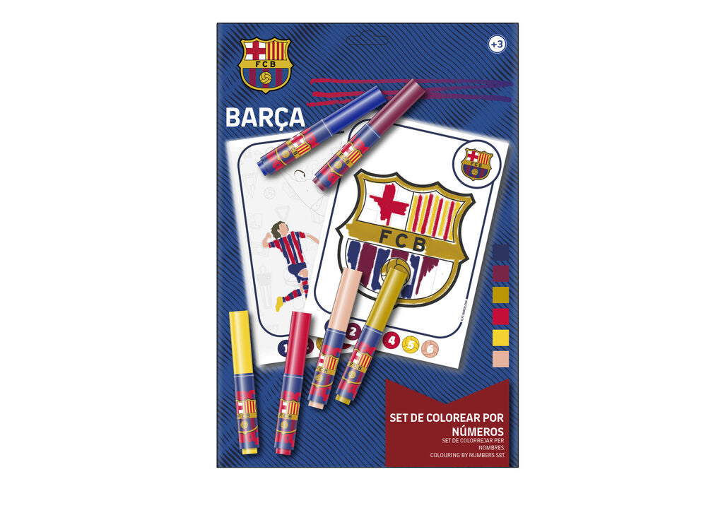 Set de colorear por números del FC Barcelona con láminas y útiles de coloreado