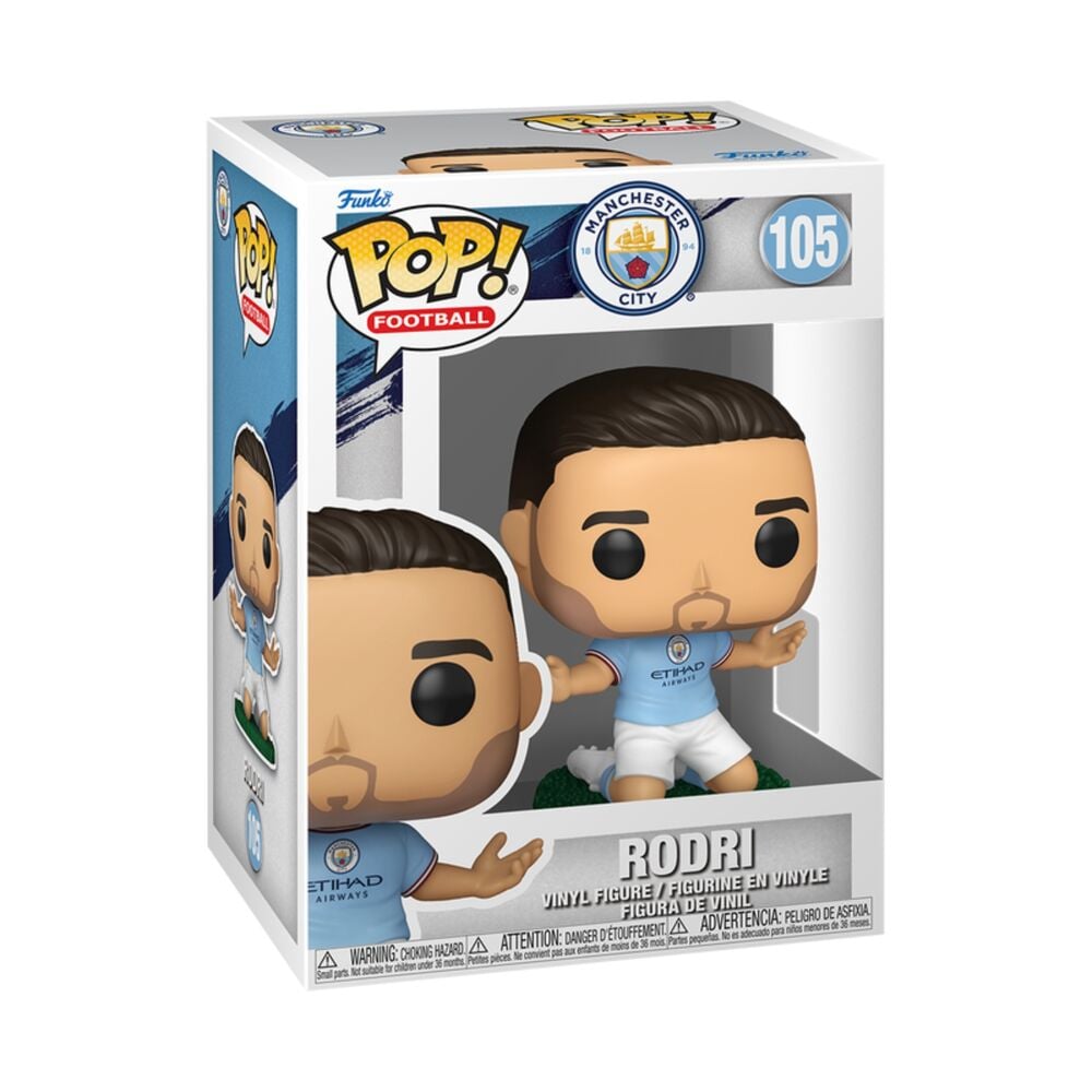 Figura Funko POP! de Rodri con la camiseta del Manchester City en su caja