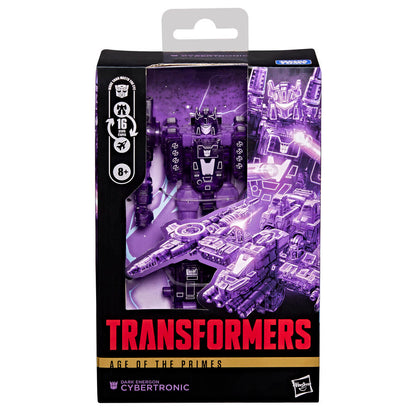 Figura Transformers Cybertronic morada en su caja