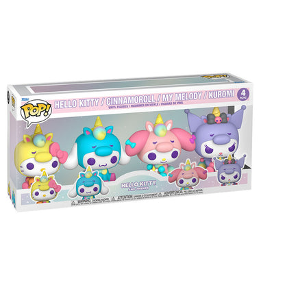 Blíster FUNKO POP! con cuatro figuras de Hello Kitty, Cinnamoroll, My Melody y Kuromi