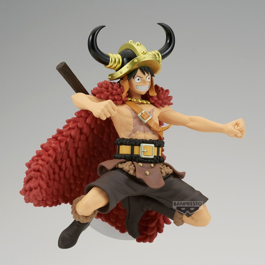 Figura de Monkey D. Luffy de One Piece con casco de cuernos y capa roja - 3