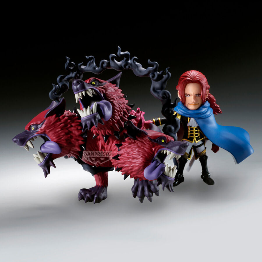 Figura Banpresto de Saint Shamrock de One Piece junto a una criatura de tres cabezas - 5