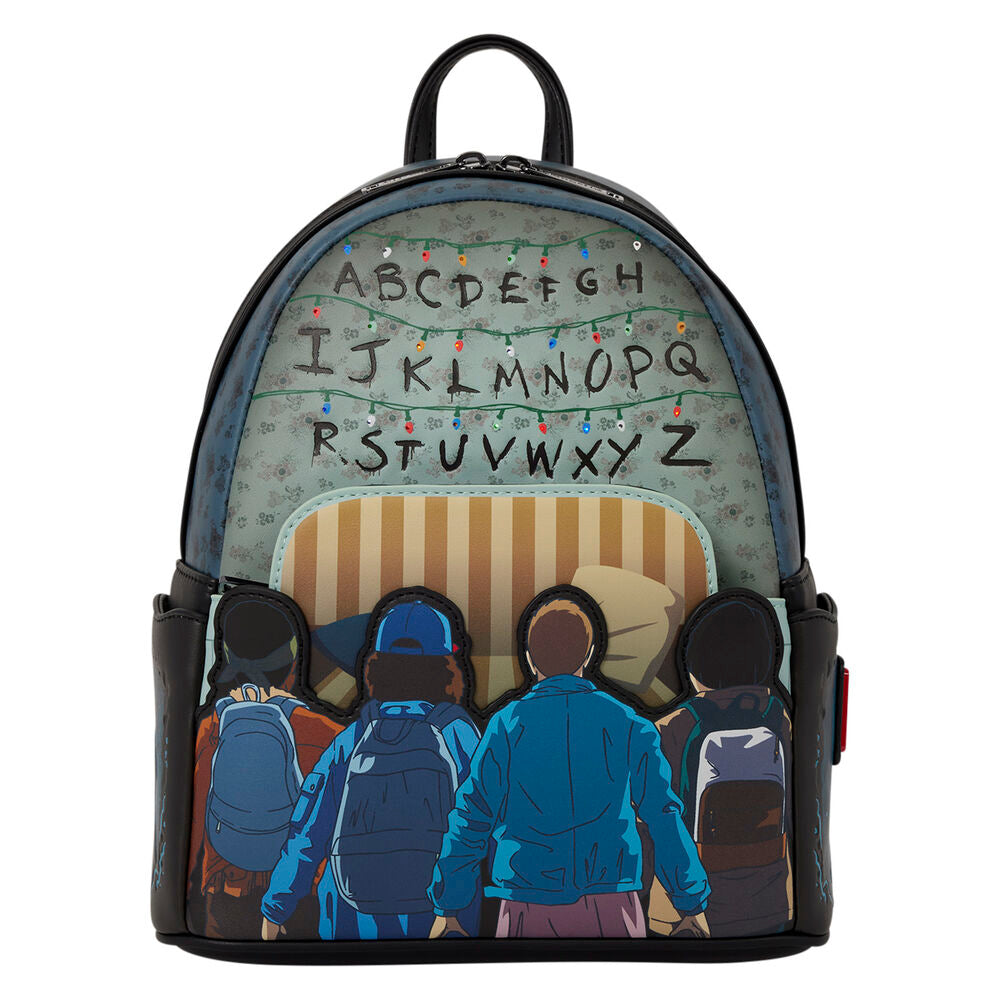 Mochila Loungefly de Stranger Things con abecedario y cuatro personajes