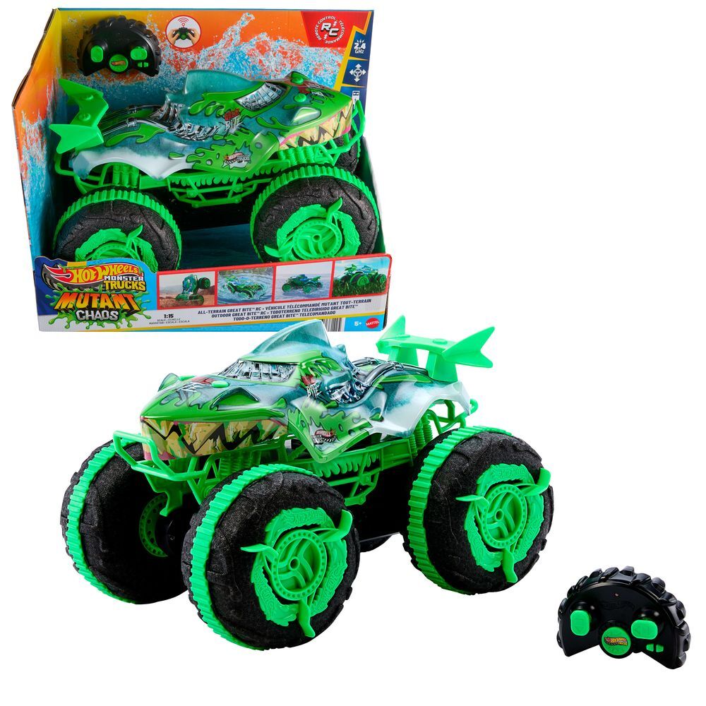 Monster truck Hot Wheels Mutant Chaos verde con mando radiocontrol
