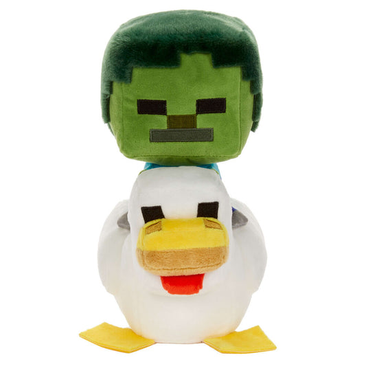 Peluche Chicken Jockey de Minecraft con personaje verde sobre una gallina blanca