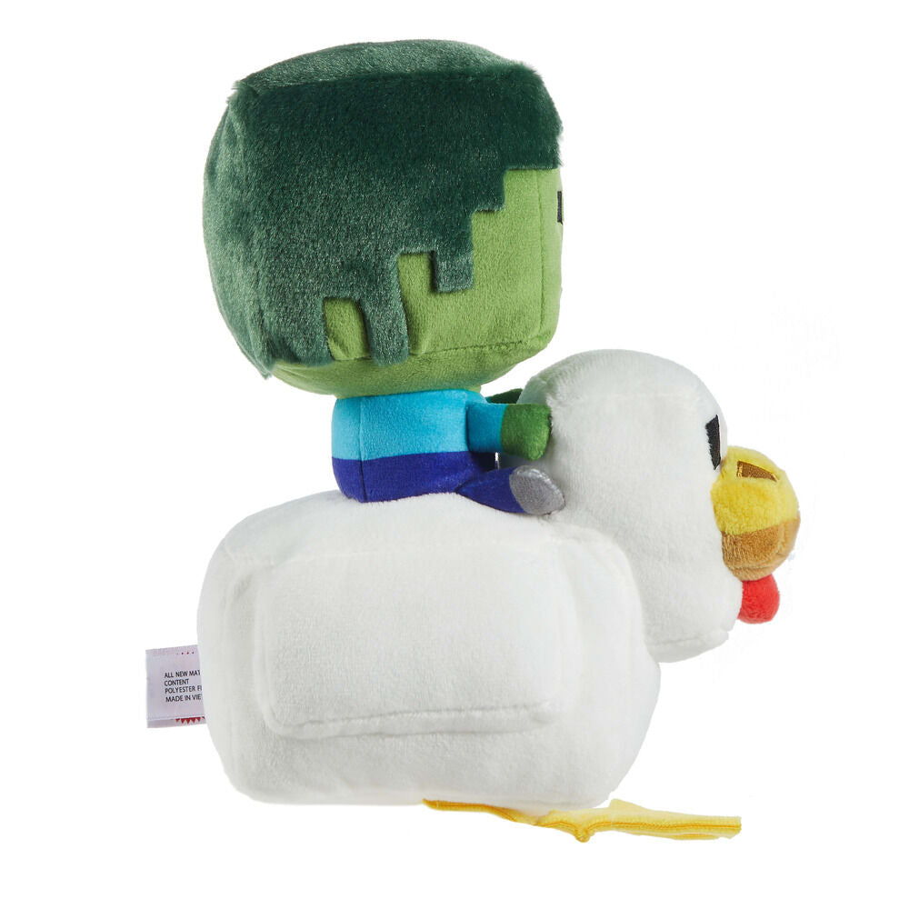 Peluche Chicken Jockey de Minecraft con personaje verde sobre una gallina blanca - 3