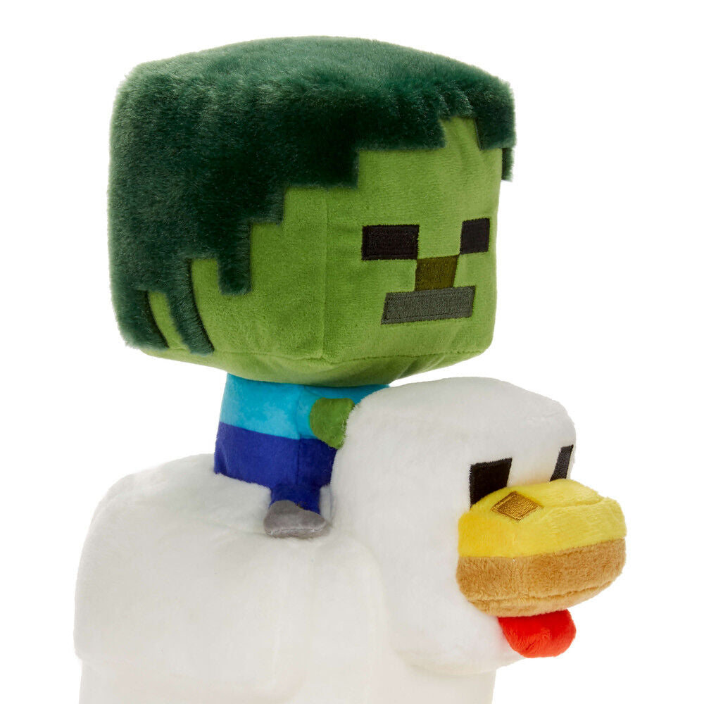 Peluche Chicken Jockey de Minecraft con personaje verde sobre una gallina blanca - 4