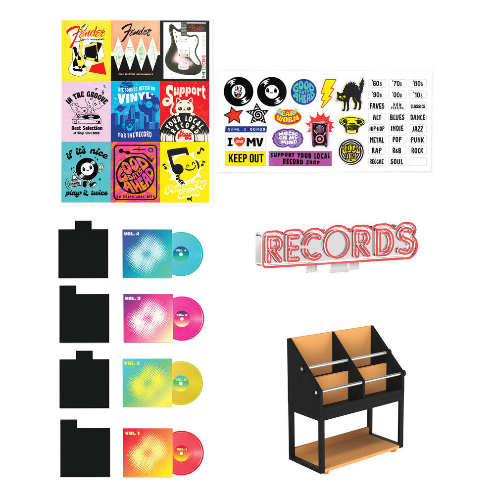 Set MGA Miniverse Record Room con expositor de discos y guitarra - 2