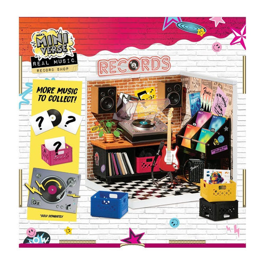 Set MGA Miniverse Record Room con expositor de discos y guitarra