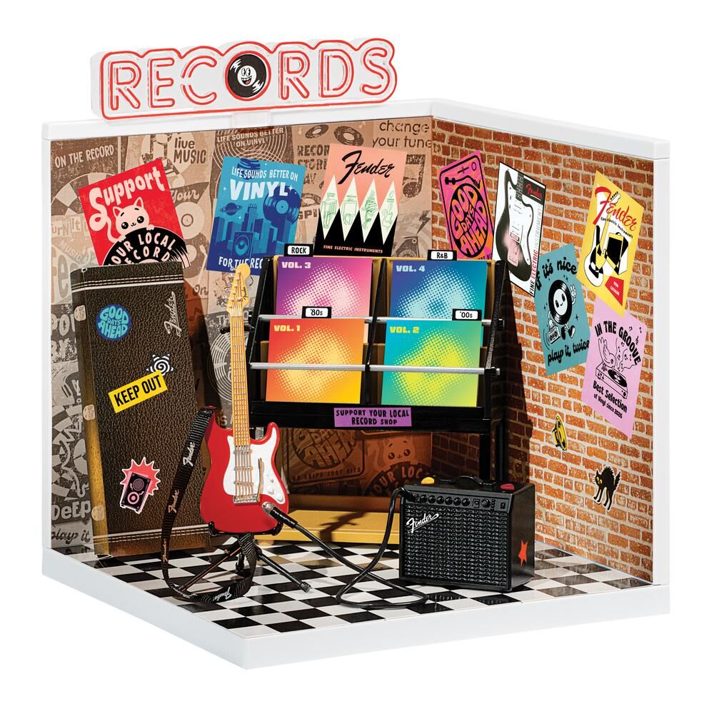 Set MGA Miniverse Record Room con expositor de discos y guitarra - 6
