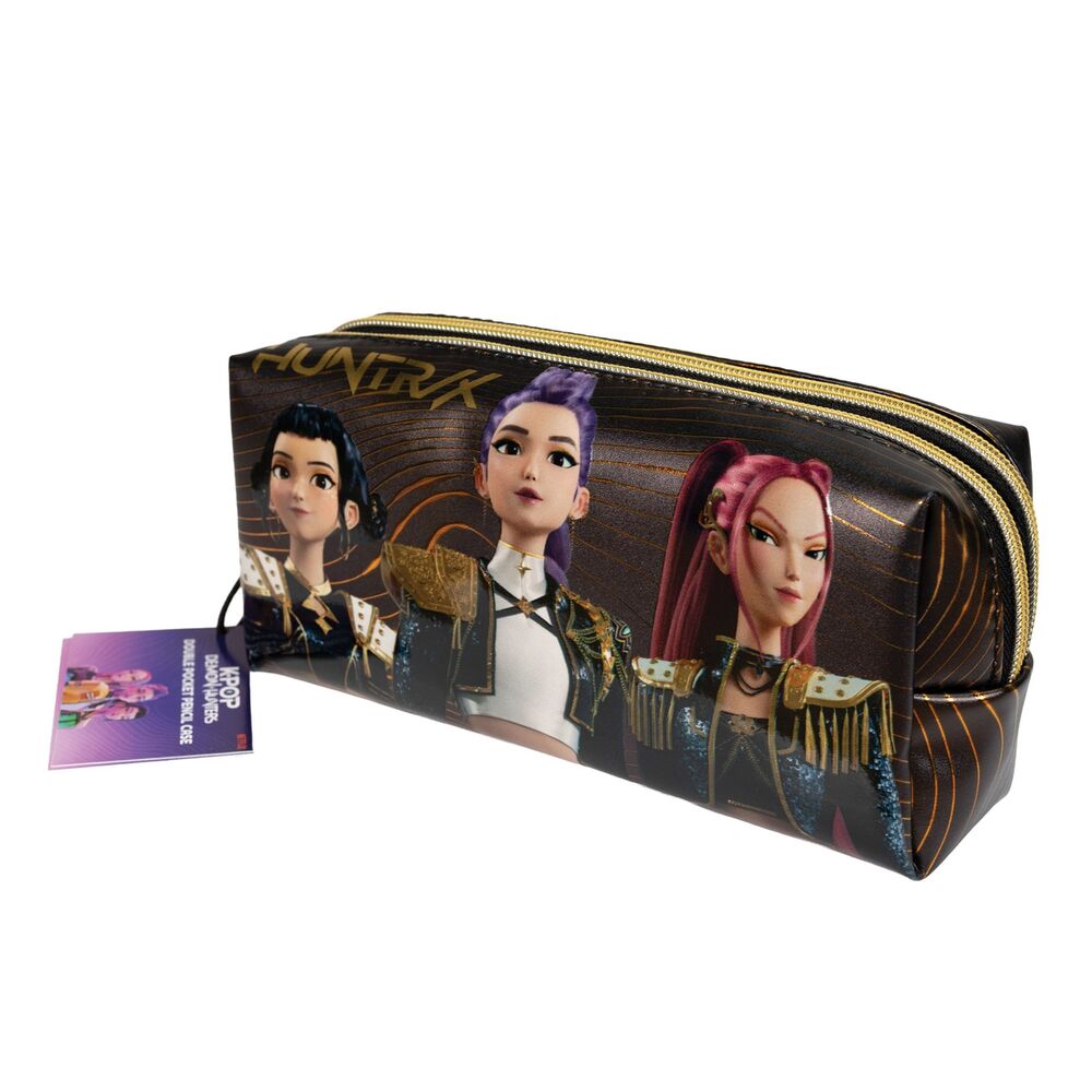 Portatodo Golden KPop Demon Hunters negro y dorado con tres personajes - 3
