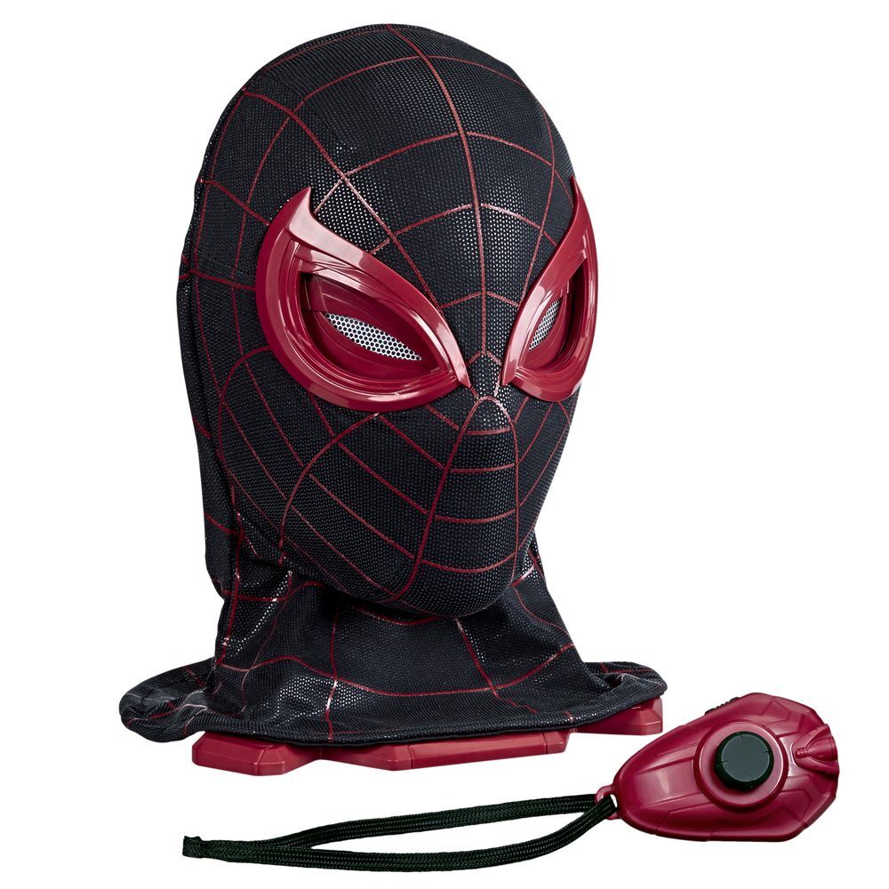 Máscara electrónica negra y roja de Spider-Man Miles Morales con base y control remoto