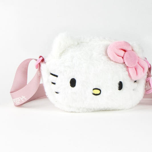 Bolso de peluche blanco de Hello Kitty con correa rosa - 4