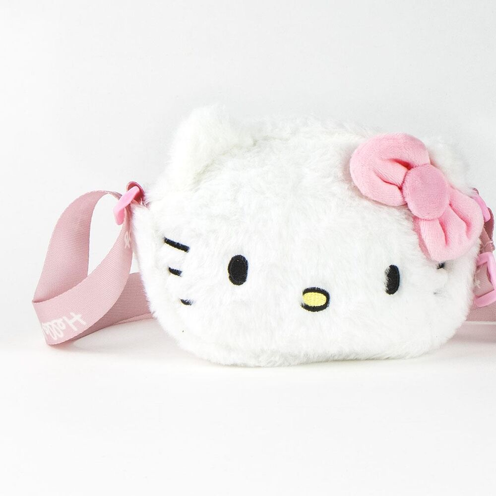 Bolso de peluche blanco de Hello Kitty con correa rosa - 4
