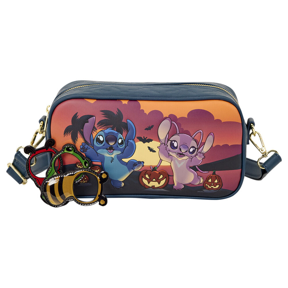 Bolso bandolera Loungefly de Stitch y Angel con diseño de Halloween
