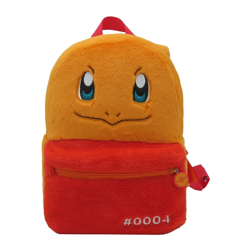 Mochila naranja de Charmander Pokémon con bolsillo frontal rojo