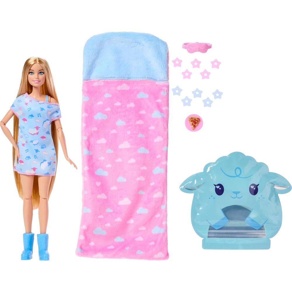 Muñeca Barbie Party Reveal con saco de dormir y mascota - 2