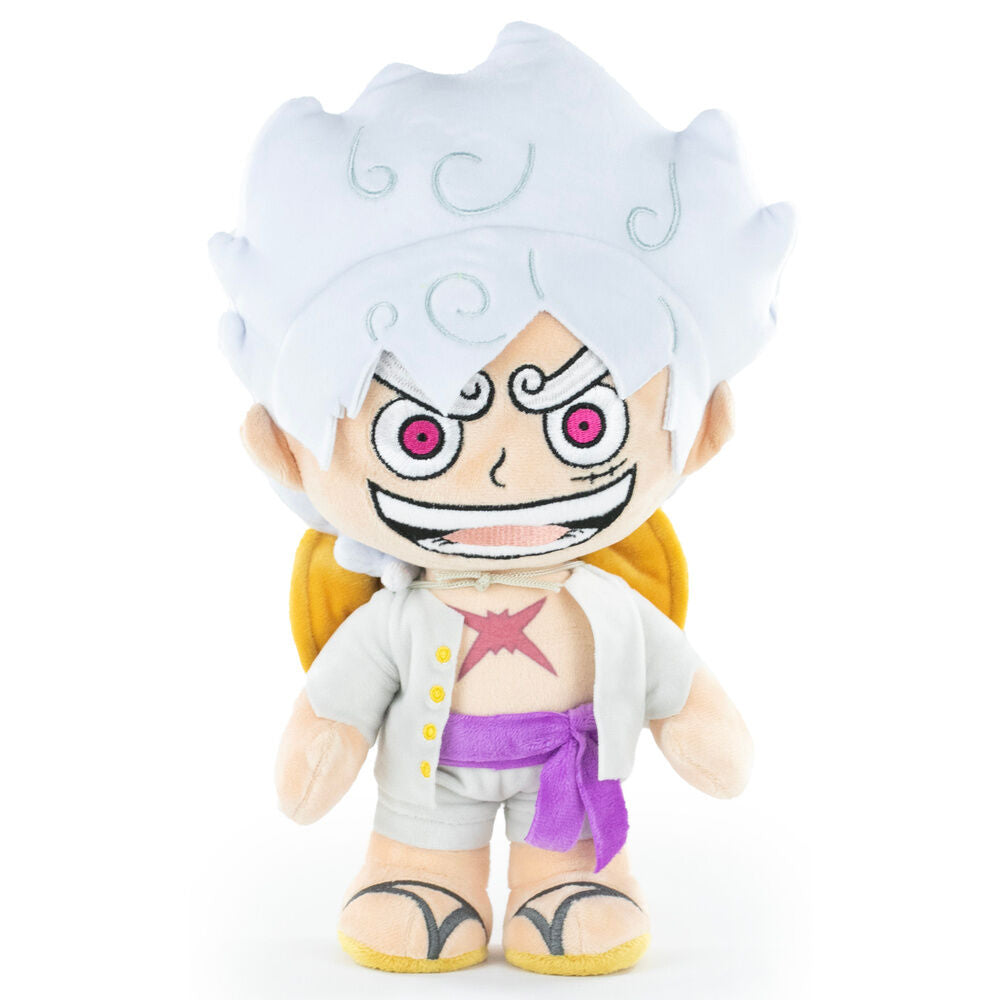 Peluche de Luffy Gear 5 de One Piece con pelo blanco y cinturón morado