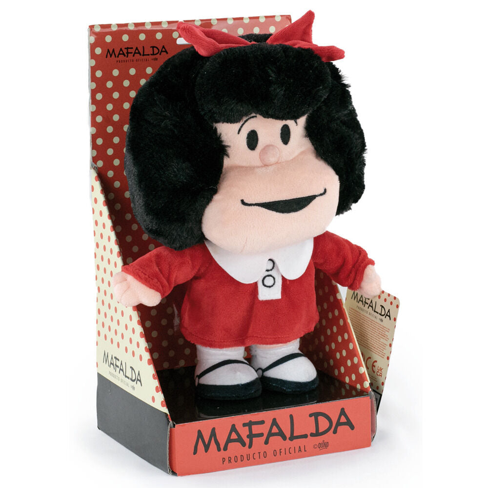 Peluche de Mafalda con vestido rojo y lazo