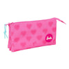 Portatodo triple Barbie rosa con corazones y tres compartimentos