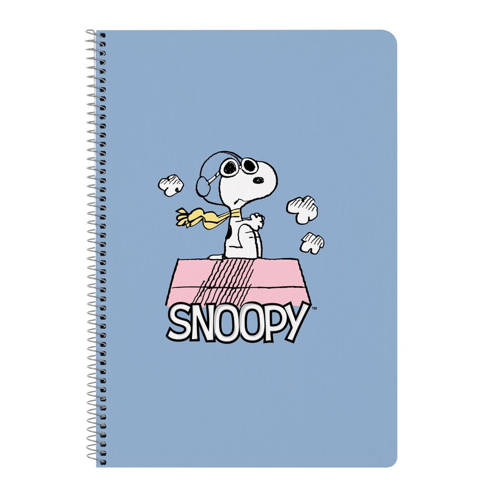 Cuaderno A5 azul de tapa dura con espiral y Snoopy