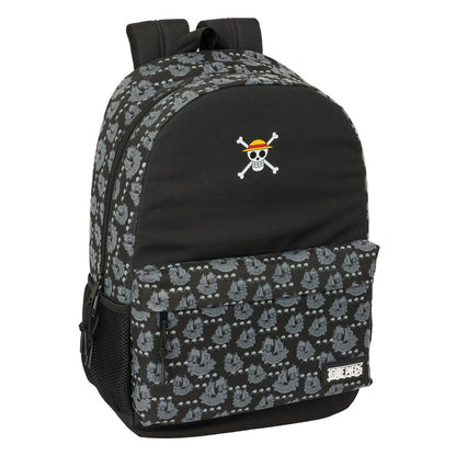 Mochila negra One Piece Pirates de 46 cm con estampado de barcos