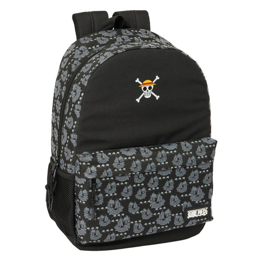 Mochila negra One Piece Pirates de 46 cm con estampado de barcos