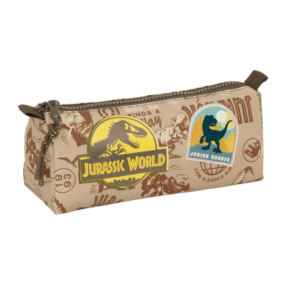 Portatodo SAFTA Jurassic World beige con cremallera y diseño de dinosaurios