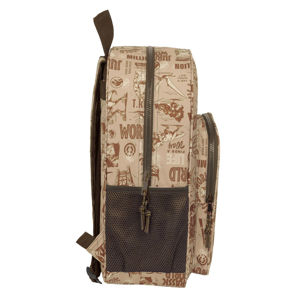 Mochila SAFTA Jurassic World beige con estampado de dinosaurios y bolsillo frontal - 4