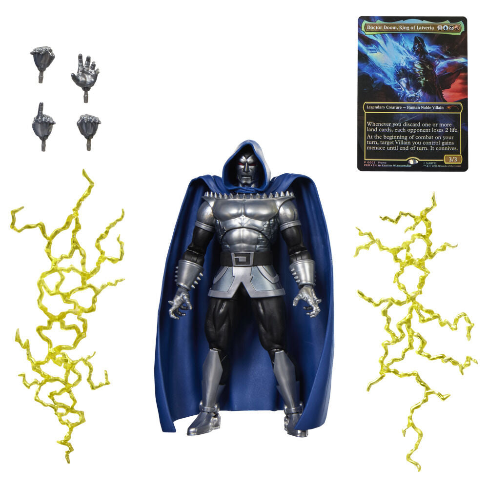 Figura articulada Doctor Doom 2099 Marvel Legends con armadura plateada y capucha azul - 3