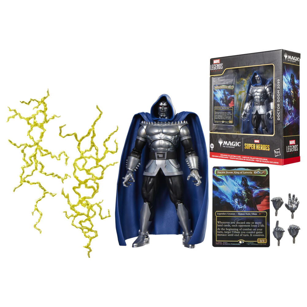 Figura articulada Doctor Doom 2099 Marvel Legends con armadura plateada y capucha azul - 5