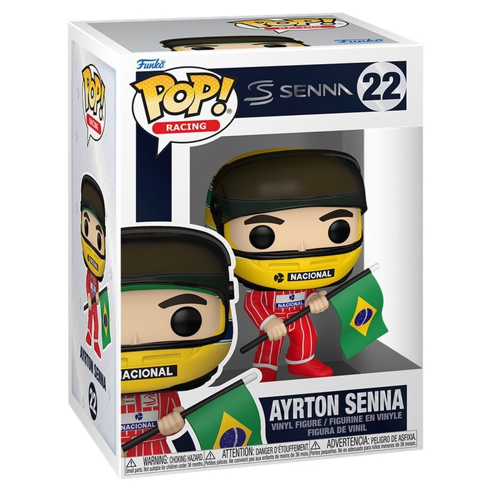 Figura Funko POP! Racing de Ayrton Senna con bandera de Brasil