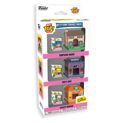 Blíster FUNKO Bitty Pop! Towns de Los Simpson con Simpsons House, Moe’s Bar y Krusty Burger