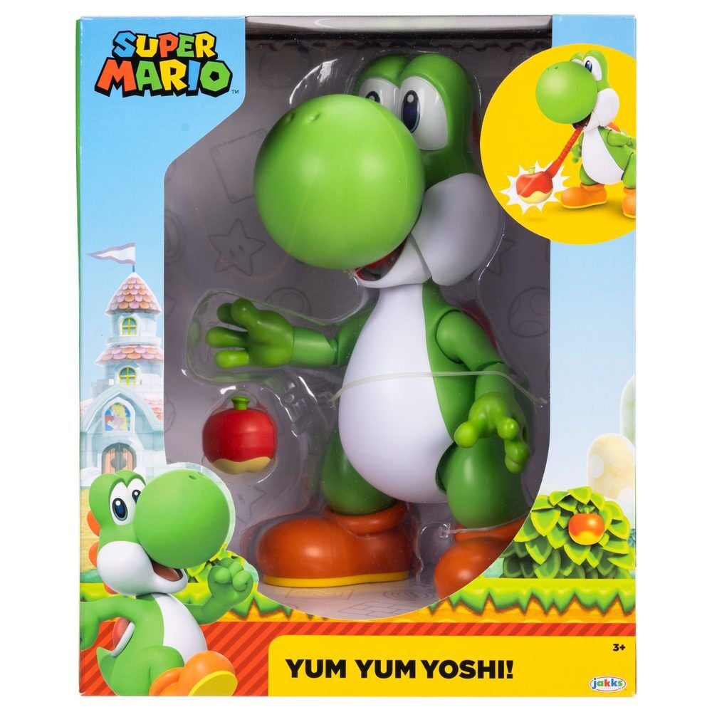 Figura interactiva Yum Yum Yoshi de Super Mario Bros con lengua extendida y manzana - 4