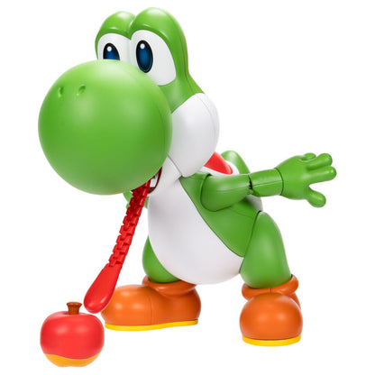 Figura interactiva Yum Yum Yoshi de Super Mario Bros con lengua extendida y manzana