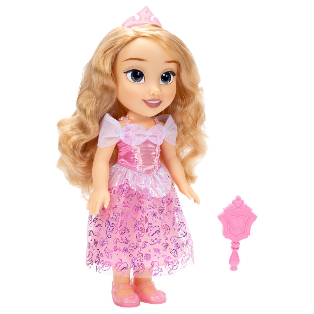 Muñeca Aurora de Disney con vestido rosa, tiara y espejo
