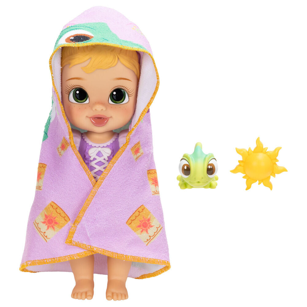 Muñeca bebé Rapunzel Disney de 30 cm con capucha lila y accesorios