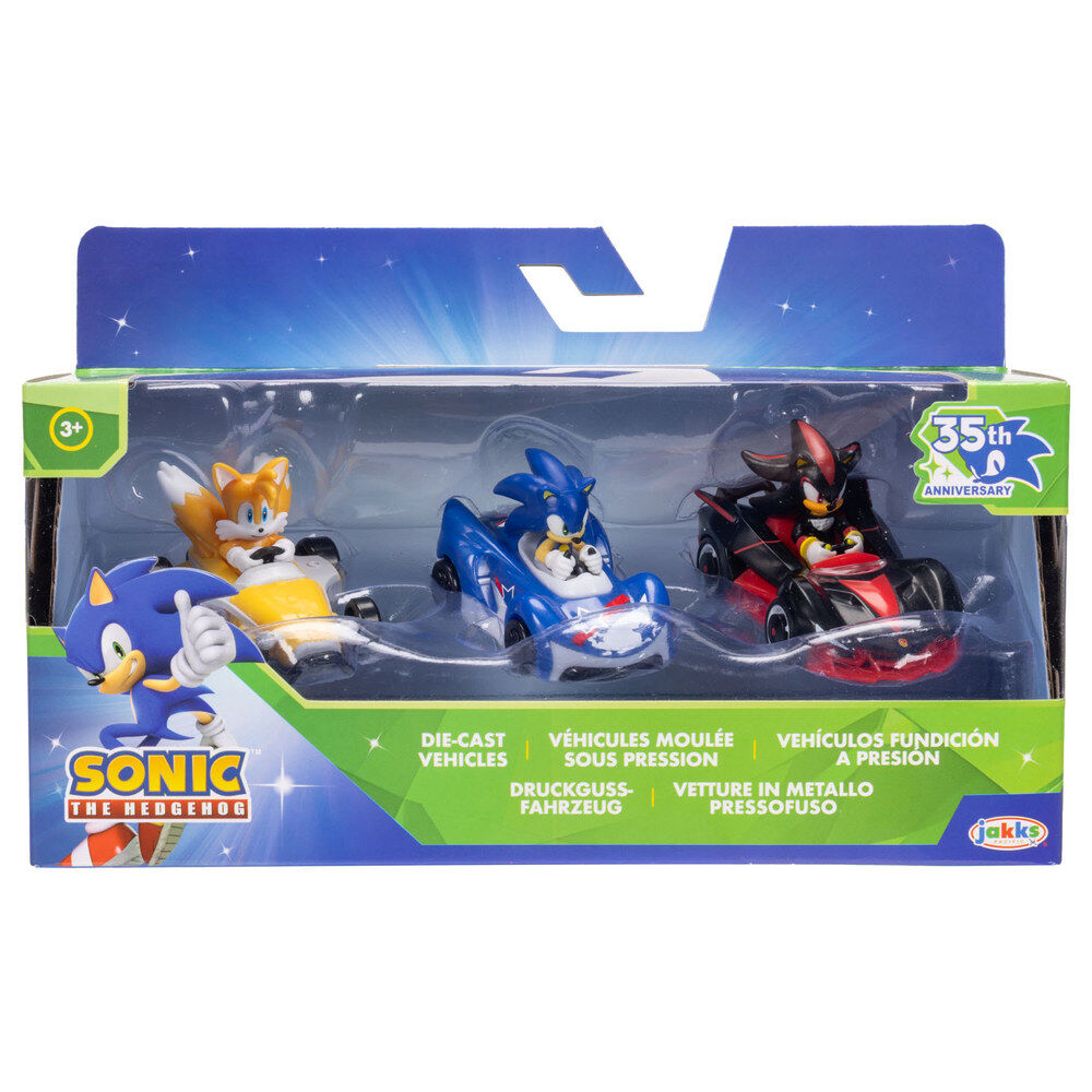 Blíster JAKKS PACIFIC con tres vehículos de Sonic, Tails y Shadow