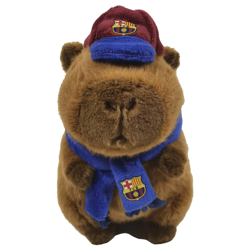 Peluche capibara del FC Barcelona con gorra y bufanda