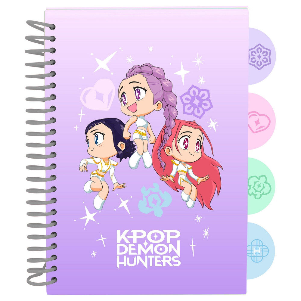 Cuaderno A5 SAFTA Kpop Demon Hunters con diseño chibi lila